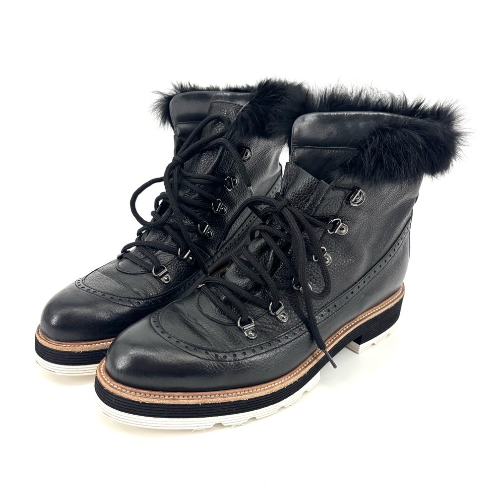 Napoleoni Lapin‎ Leather Rabbit Fur Trim Black Boots Size 39